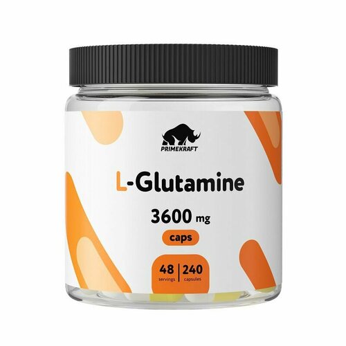 Глютамин Prime-Kraft L-Glutamine 3600 мг, 240 капсул l глютамин life extension аминокислота в свободной форме 500 мг 100 капсул поддерживает здоровье мышц и иммунитета