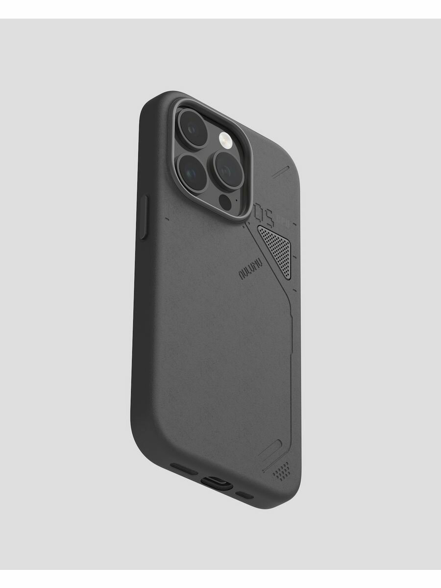 Чехол на Айфон 14 Про Макс Vegan, магнитный MagSafe, защитный, мягкий, экокожа, черный, матовый — фото 1