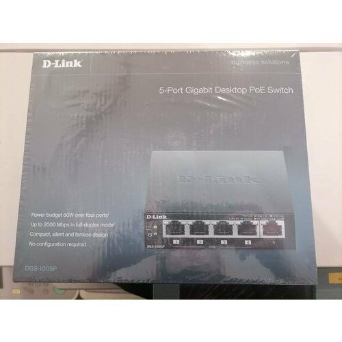 Коммутатор D-Link DGS-1005PA1A 5x1Гбитс 4PoE 60W неуправляемый 4600₽