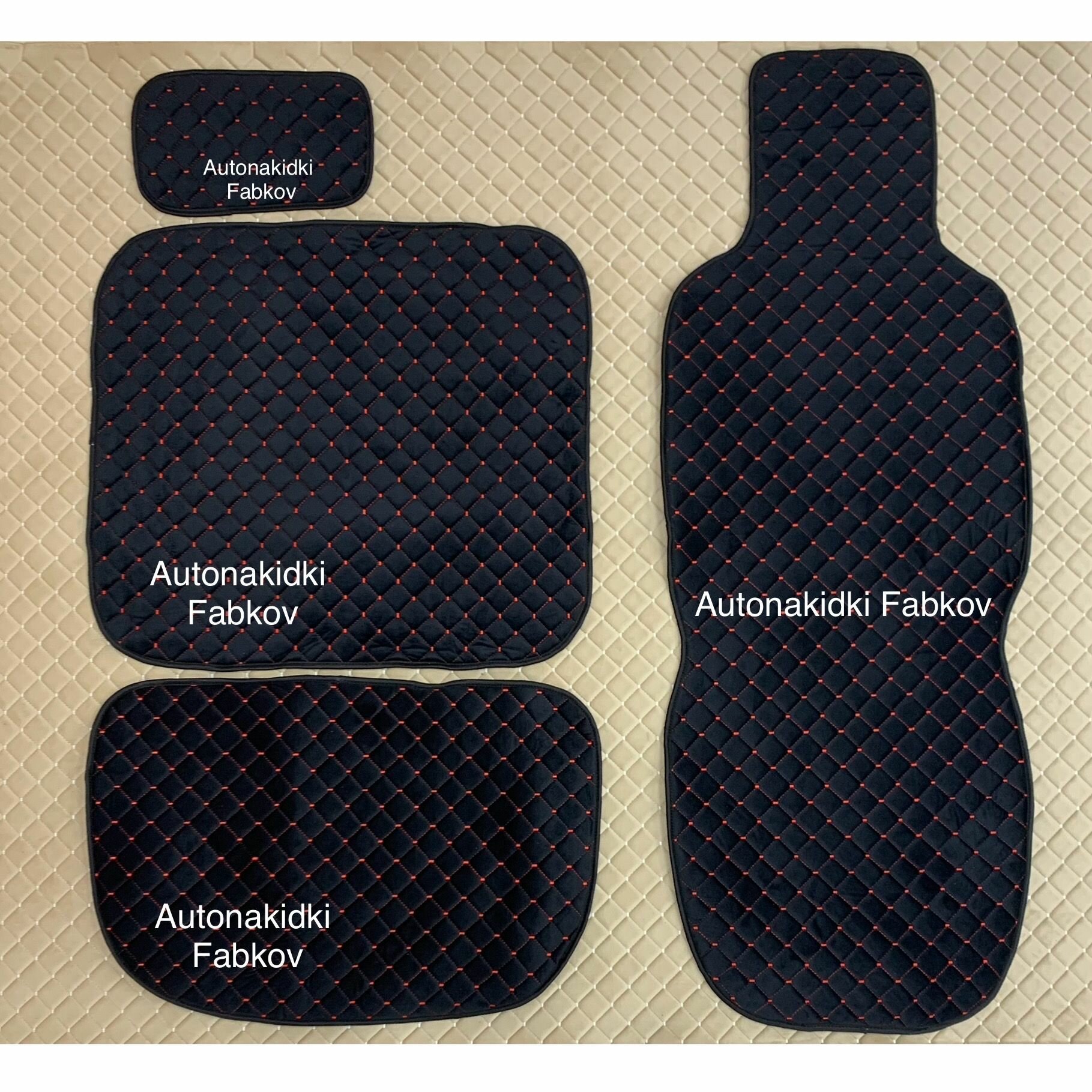 фото Накидки/Чехлы на сиденья из стёганного велюра цвет черный С красными нитками на УАЗ Профи UAZ Profi 2017-2021 год с силиконовой противоскользящей основой.