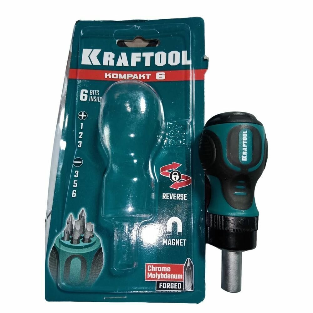 KRAFTOOL Kompakt-6 набор: реверсивная отвертка с битами 6 шт, 26190-H7