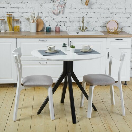 Стол обеденный, круглый раздвижной ТЭГ, диаметр 80 см. черно-белый. Сканди