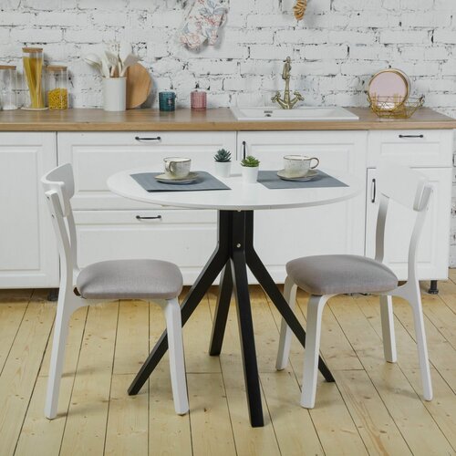 Изображение товара Стол обеденный ТЭГ, круглый раздвижной. 90 см. Черно-белый. Сканди