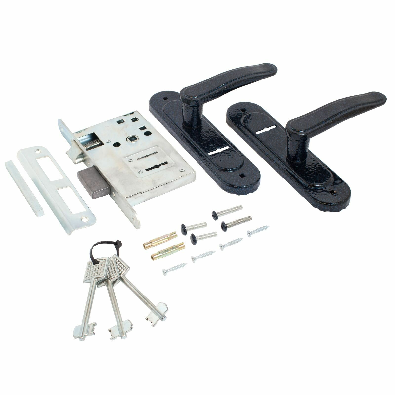 Врезной замок Птимаш ЗВ9-4.03, с ручками, синий муар, сувальдный, 3 ключа — фото 1