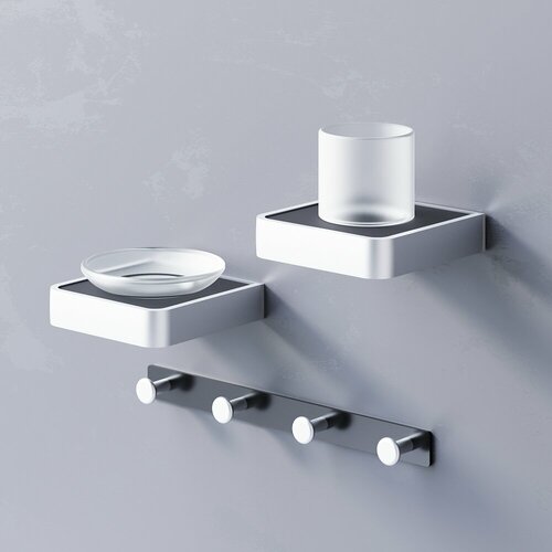 Аксессуары для ванной Damixa Jupiter DAK77B2803W набор вешалка для полотенец мыльница стакан для зубных щеток хром черный Германия 9990₽