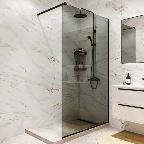 Душевая перегородка Walk In MEBELVANN 1100x2000 черный профиль тонированное стекло 8 мм