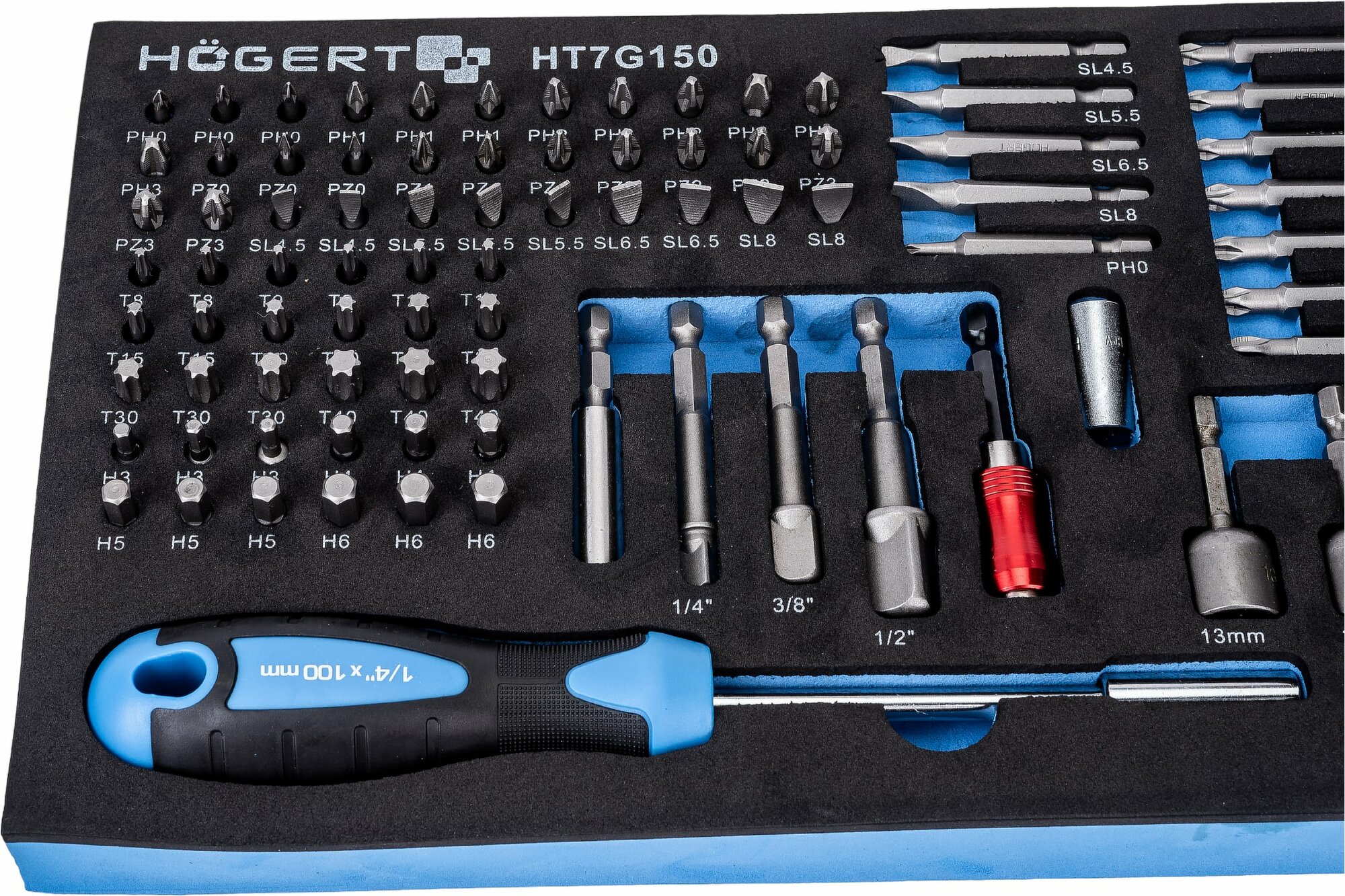 фото HOEGERT TECHNIK HOEGERT Набор отверток, бит и адаптеров 107 шт, ложемент EVA HT7G150