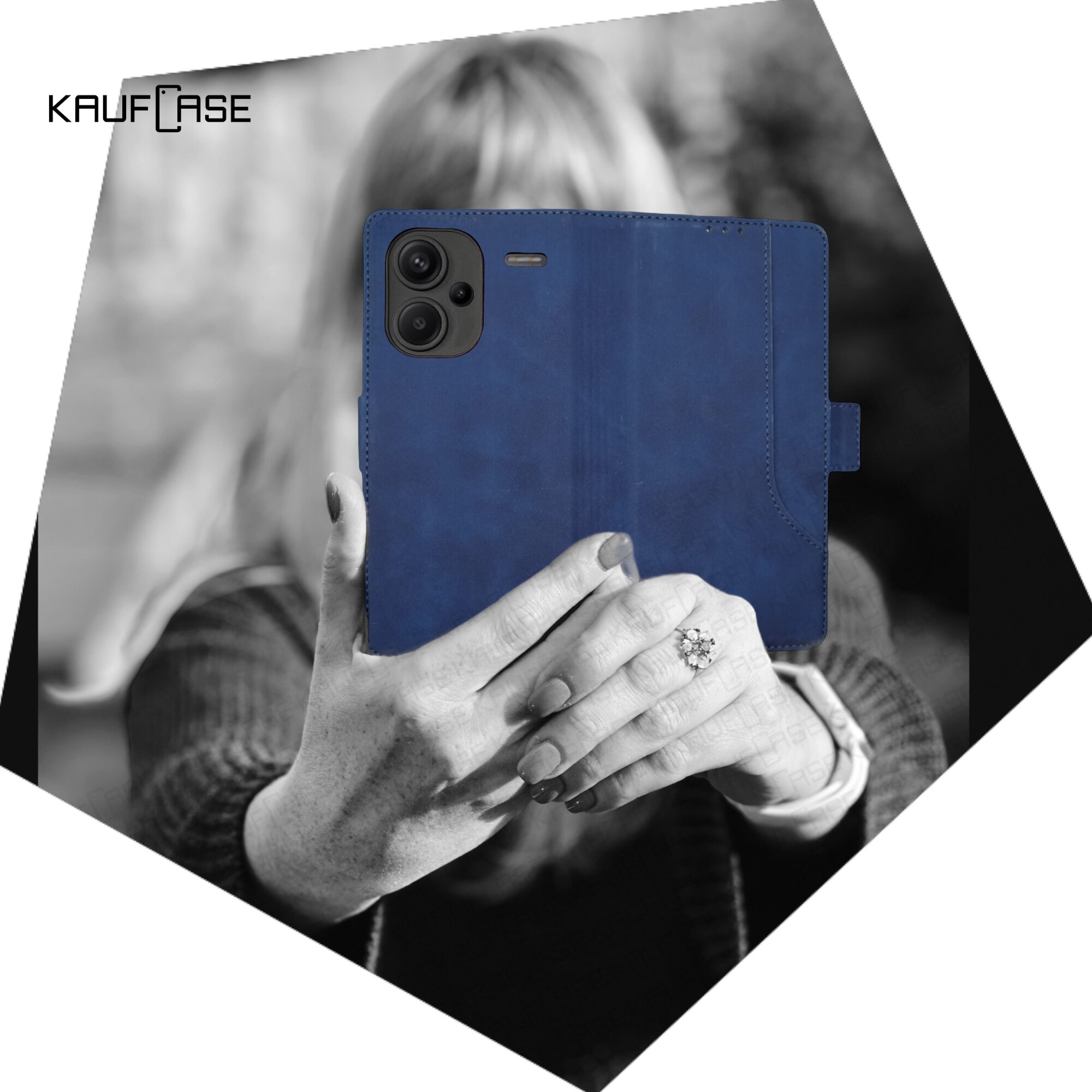 Чехол книжка с карманом кошельком для вашего смартфона Xiaomi Redmi Note 13 Pro+ (6.67"), темно-синий. Матовая текстура под кожу, дополнительный карман на крышке чехла, отделения для карт и купюр — фото 1