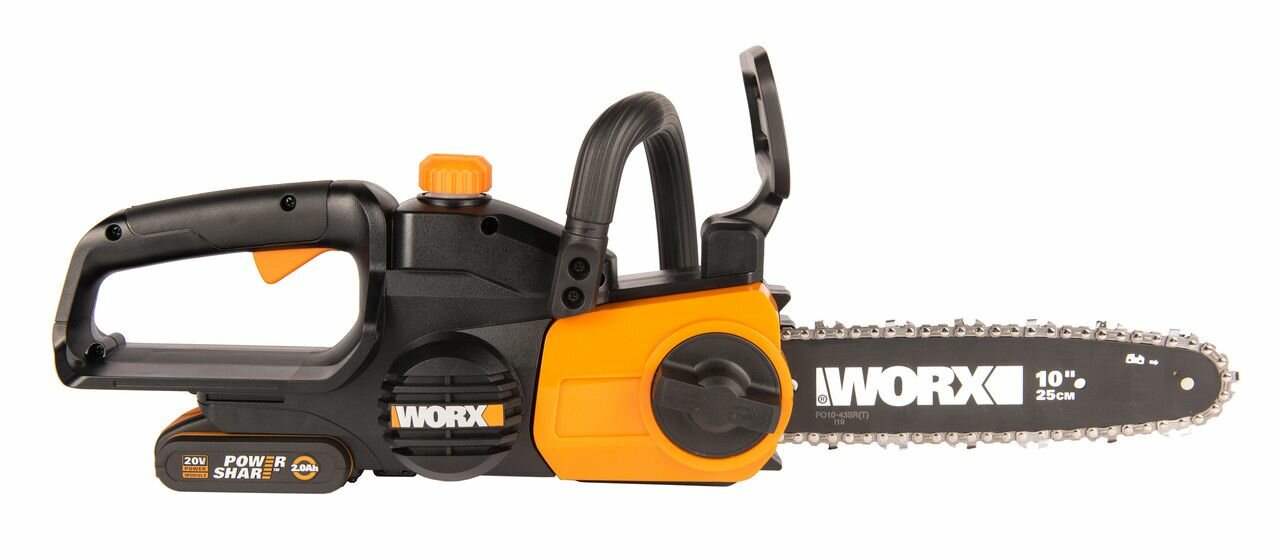 Пила цепная аккумуляторная WORX WG322E.1, 20В, 25 см, 2Ач х1 и ЗУ