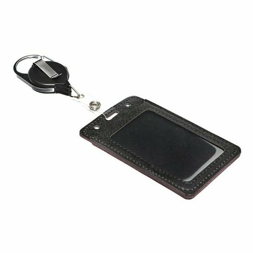 Бейдж-карман вертикальный кожзам внешний 109x67мм внутренний 85x54мм рулетка 65см черный 792₽