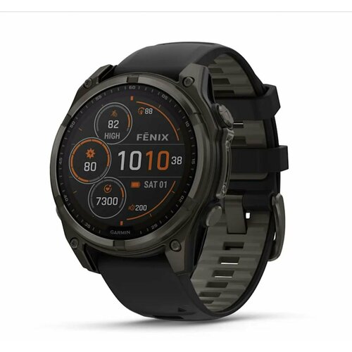 Garmin Fenix 8 - 47 мм SOLAR Sapphire Carbon Gray DLC Titanium with Black Pebble Gray Silicone Band 14800000₽