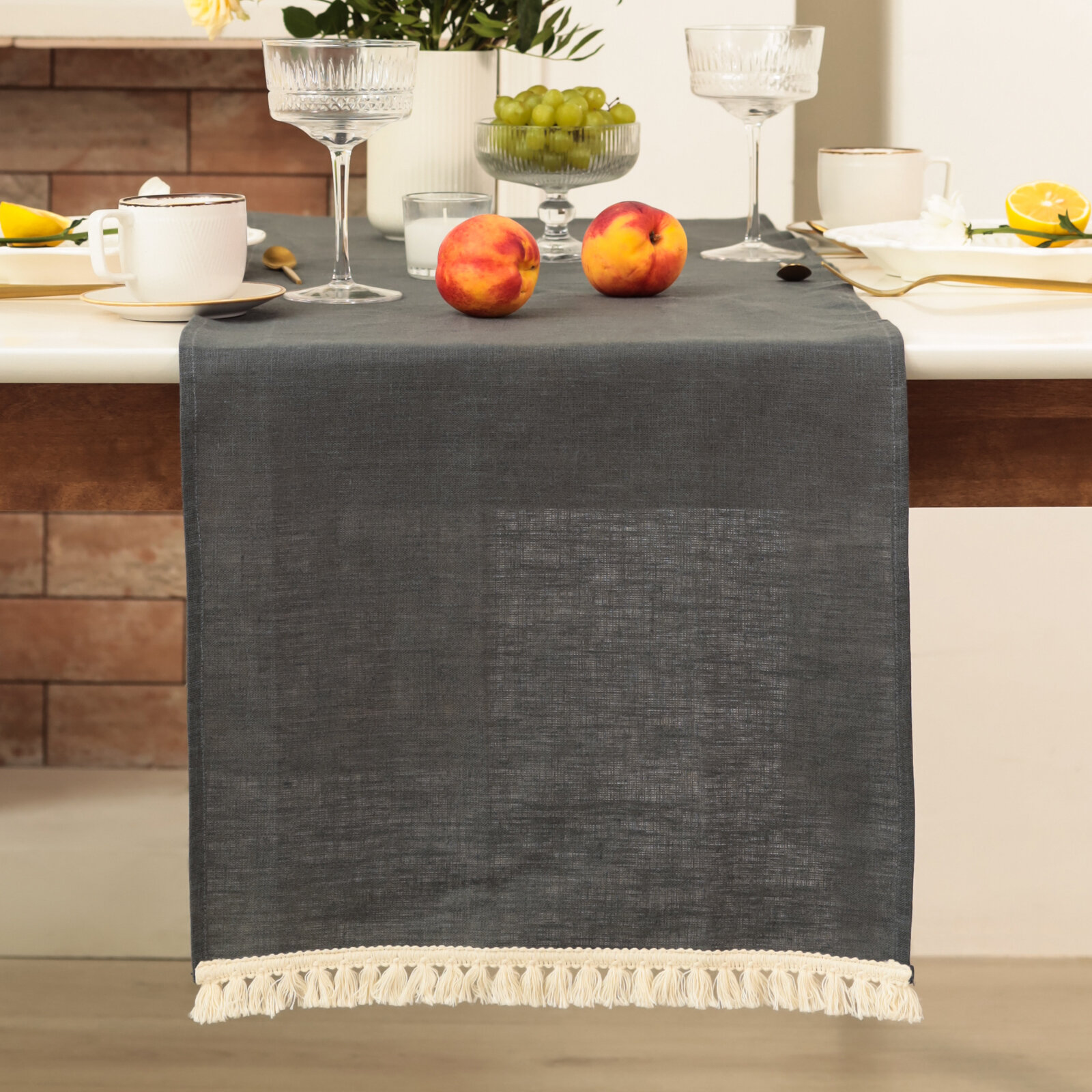 Дорожка на стол Этель Linen style 40х146 см цв. серый микс100% лён