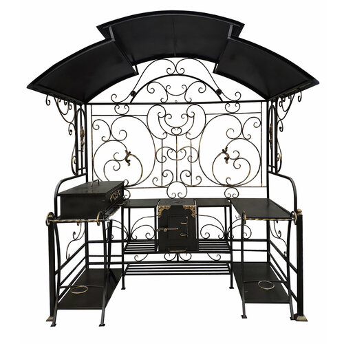 Кованый мангал Дачный сезон с выдвижной жаровней и выдвижным столом