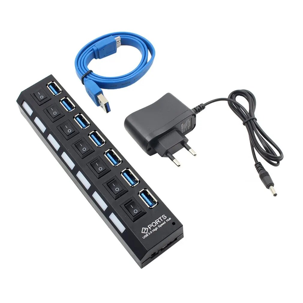USB-концентратор, мульти-USB-сплиттер, 4/7 портов, концентратор USB 3.0, адаптер питания, концентратор с переключателем, компьютерные аксессуары, дропшиппинг, 7 Port With EU