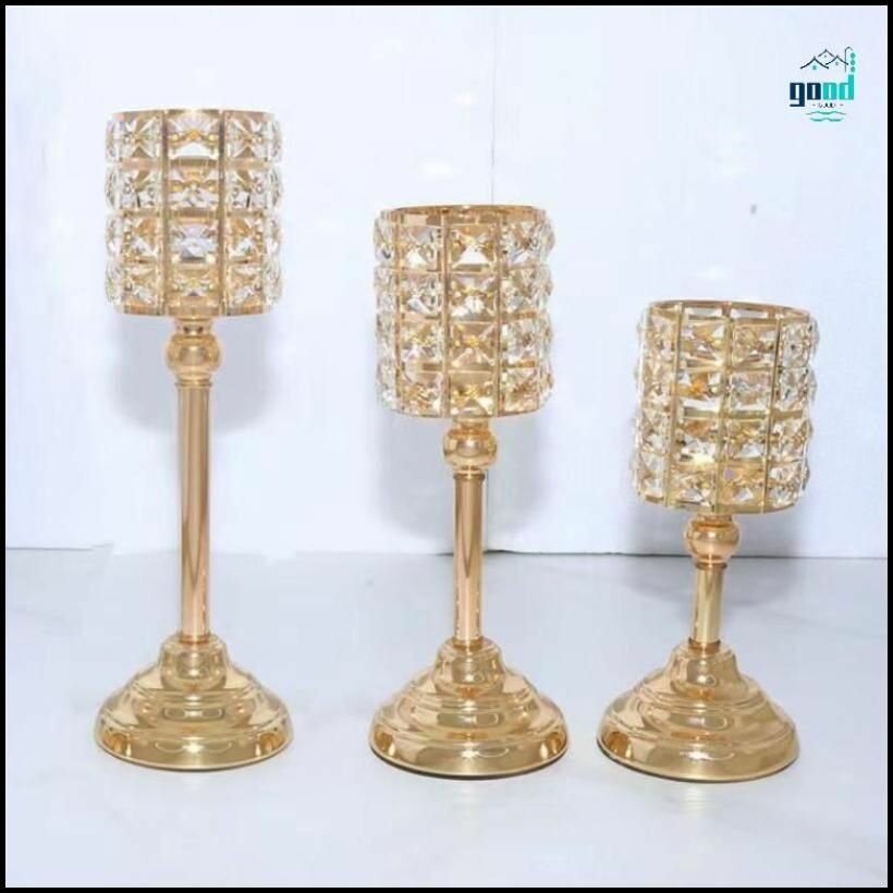 Подсвечники набор 3 шт. стеклянные золотые граненные на ножке -sz-good value-sadfew