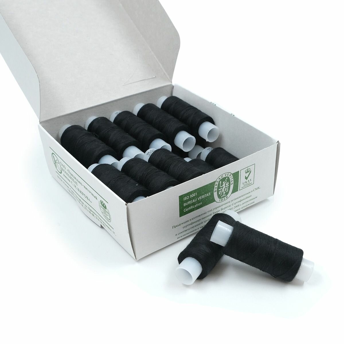 Нитки швейные армированные черные, 35ЛЛ, 20 шт по 200 м, ПНК им. Кирова — фото 1