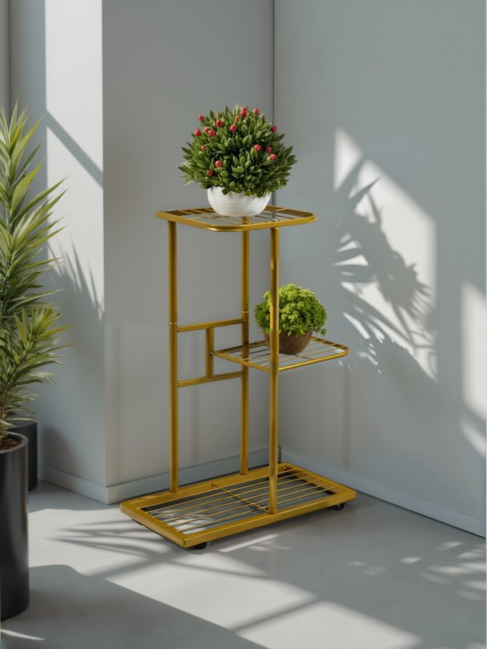Подставка для цветов Greengo, 3 полки, 43×22×57 см, напольная, металл, цвет золотой