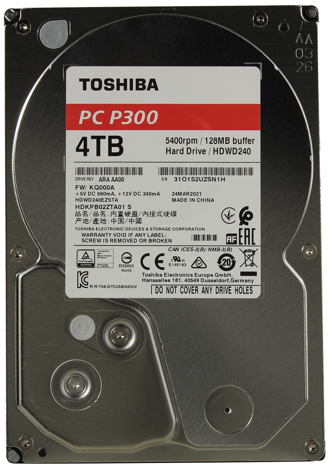 Жесткий диск Toshiba P300 4 ТБ HDWD240EZSTA