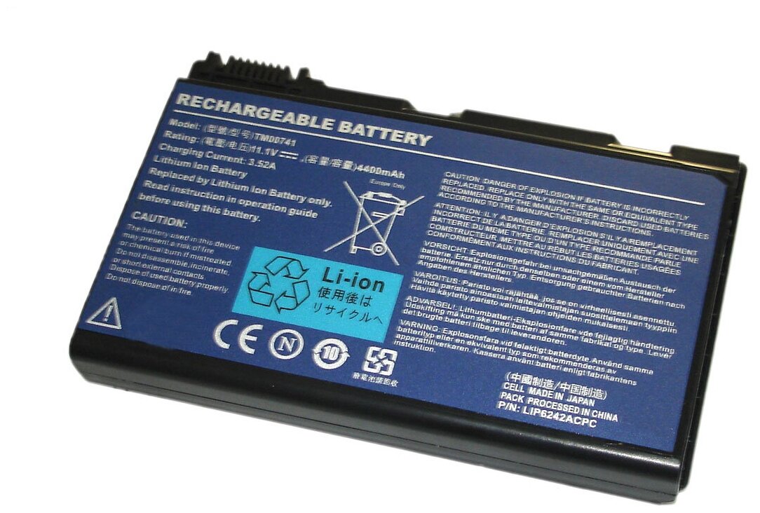 Аккумуляторная батарея для ноутбука Acer TravelMate TM00741 7520 (GRAPE32) 11.1V 5200mAh OEM черная