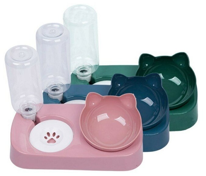2 в 1 миски для собак и кошек с дозатором для воды, автоматическая подача воды для домашних животных 0-15, обезжиривающие миски для кошек - фотография № 3