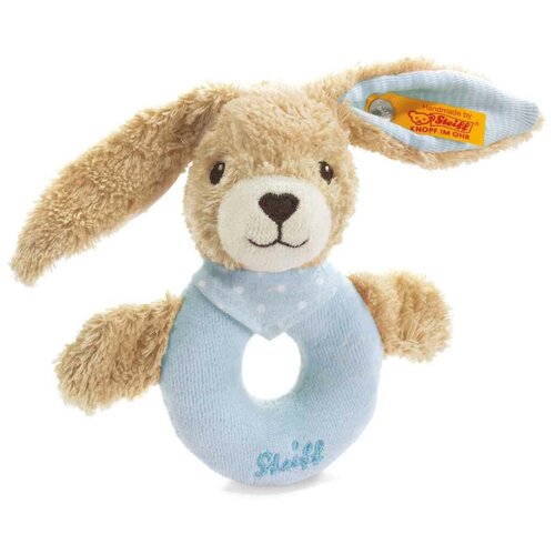 фото Мягкая игрушка steiff hoppel rabbit grip toy blue (штайф погремушка-колечко кролик хоппель голубой 12 см)