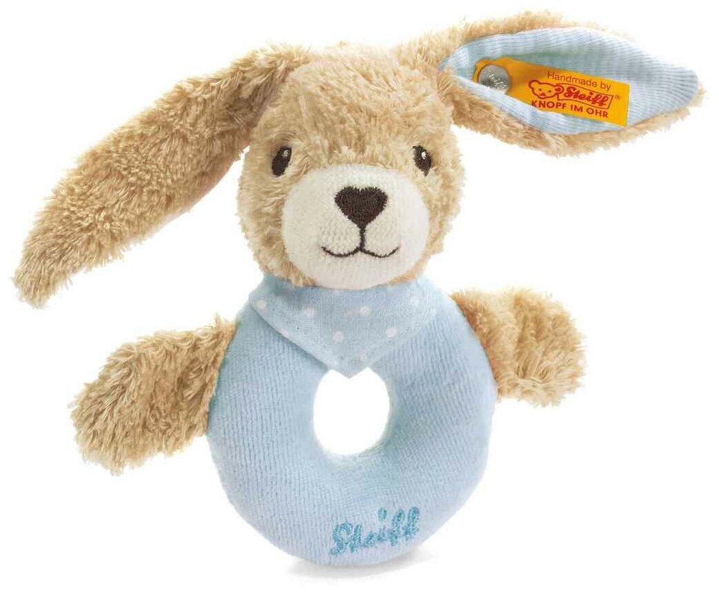 Мягкая игрушка Steiff Hoppel Rabbit Grip Toy blue (Штайф погремушка-колечко Кролик Хоппель голубой 12 см)