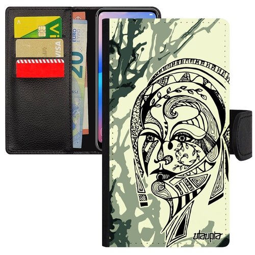 фото Противоударный чехол-книжка для мобильного // xiaomi mi 8 lite // "портрет женщины" woman дизайн, utaupia, серый