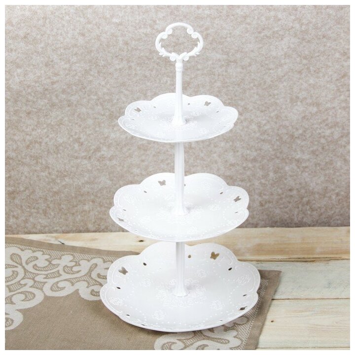 фото Блюдо 3-х ярусное «Вивьен», 21,5/18/15 см, цвет белый