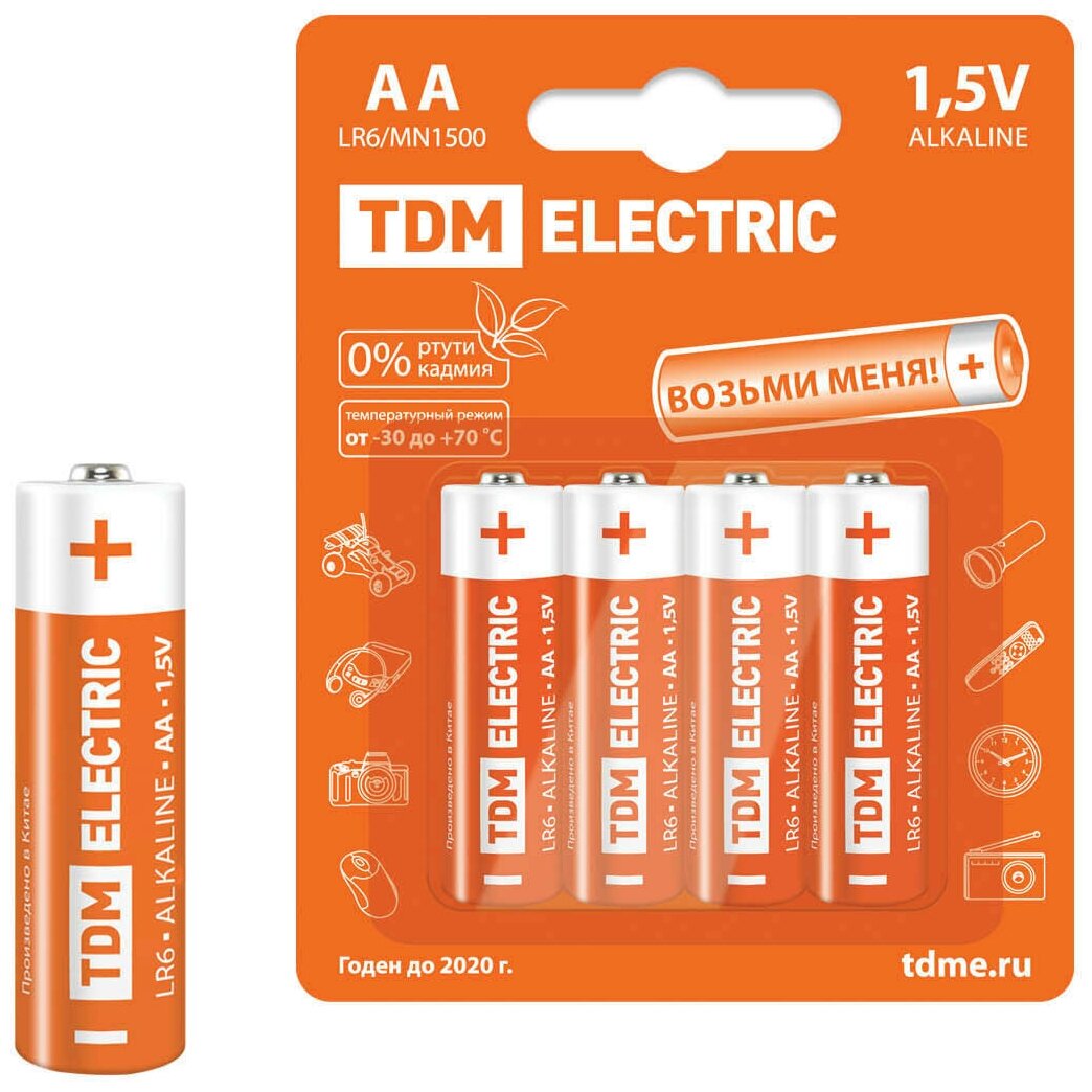 Батарейка TDM Electric АА (LR06 LR6) Alkaline BP-4 алкалиновая 1.5 В блистер 4 шт