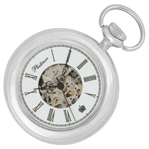 фото Карманные часы platinor мужские, механические, корпус серебро, 925 проба, серебряный