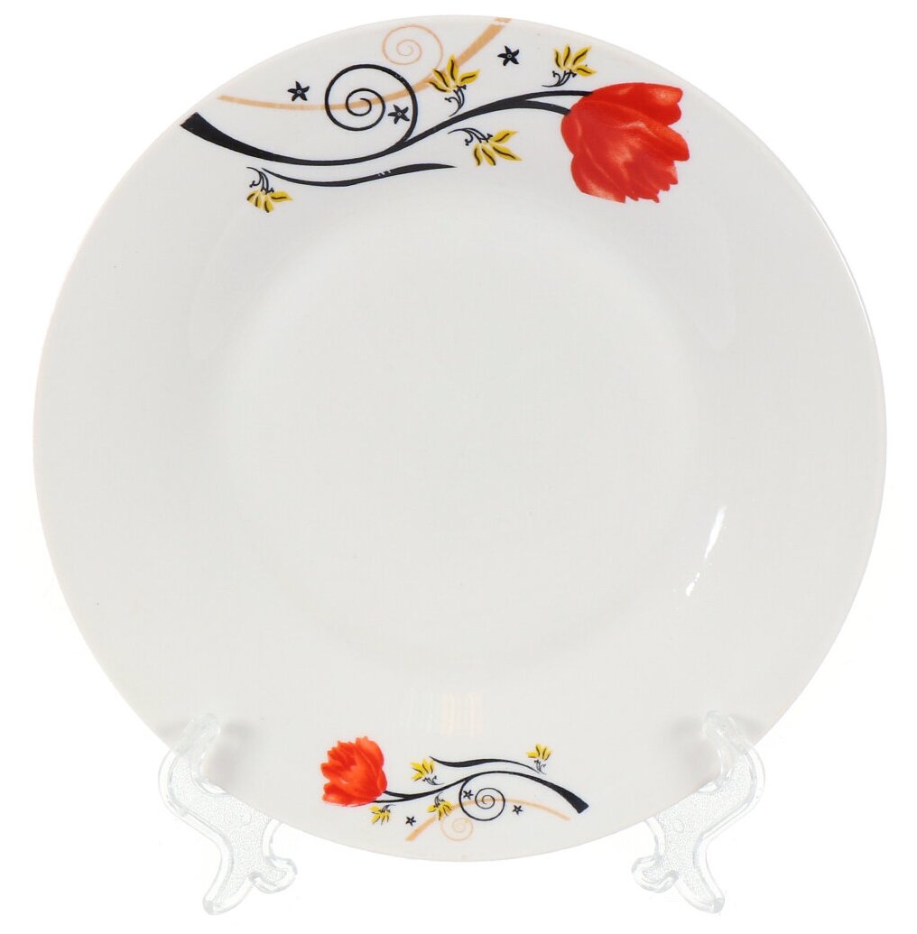 Тарелка десертная, керамика, 19 см, круглая, Красный Тюльпан, Daniks