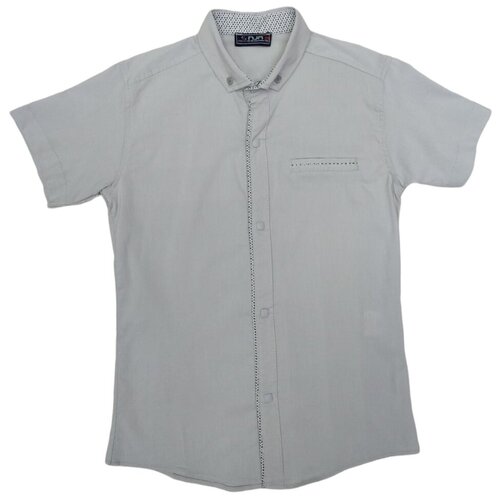 фото Школьная рубашка njn, полуприлегающий силуэт, на кнопках, короткий рукав, без карманов, однотонная, размер 128, серый