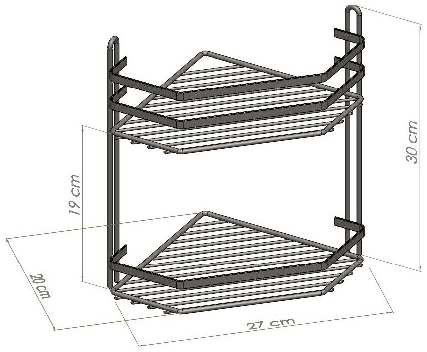 Полка для ванной комнаты угловая ES075 2 яруса 20*20*30 хром