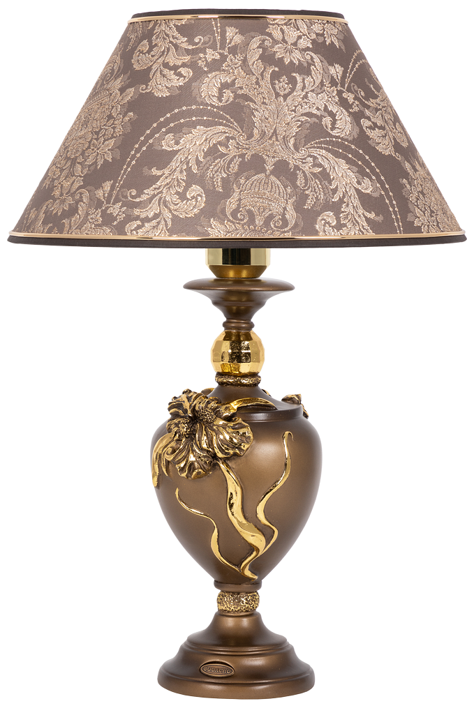 Настольная лампа Bogacho Флер де Лис бронзовая с коричневым абажуром