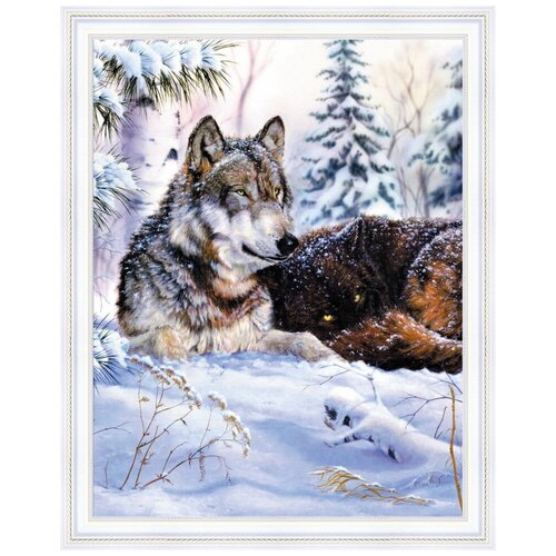 Купить Алмазная мозаика на подрамнике 40x50 см / круглые стразы / Волки в зимнем лесу, Paintboy