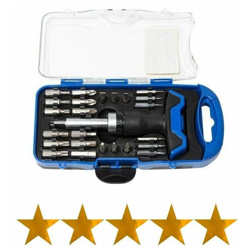 Отвертка реверсивная Т-образная с набором бит 25пр в пластиковом футляре Partner PA-BX23025 790₽