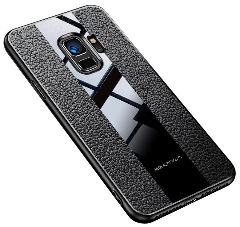 Чехол MyPads для Xiaomi Mi 9T из силикона с дизайном под кожу черный