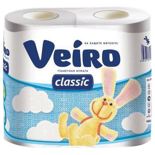 Бумага туалетная бытовая, комплект 100 шт., спайка 4 шт., 2-х слойная (4х17.5 м), VEIRO Classic (Вейро), белая, 5с24