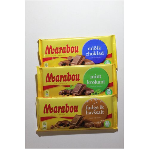 фото Шоколад marabou(марабу) мята , молочный, соль+карамель, набор (600гр)