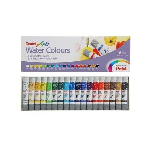 фото Акварель художественная набор в тубе 18 цветов по 5мл pentel water colours pentel микс сальвадор