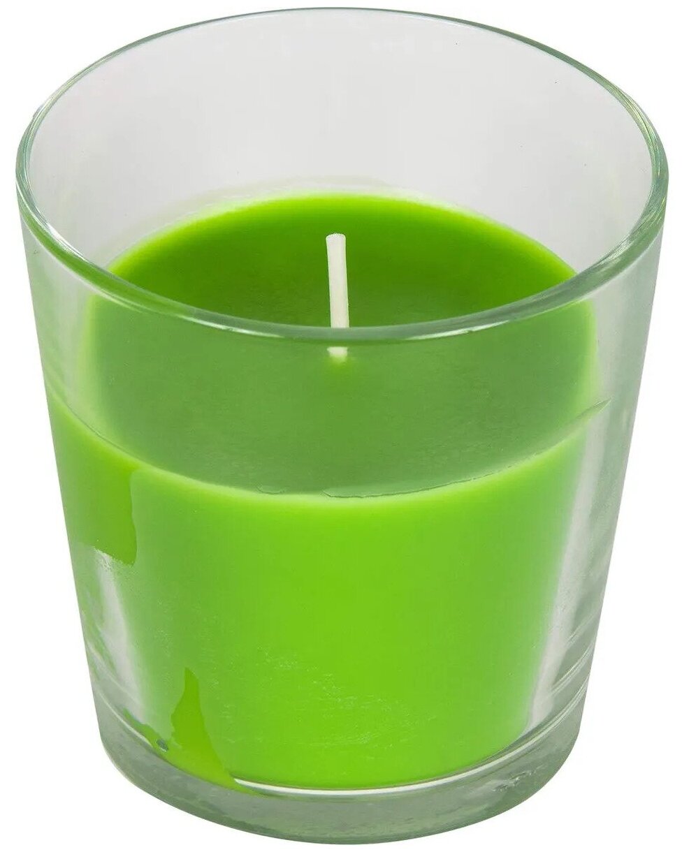 Свеча НЕ икеа ароматизированная в стакане со вкусом зелёного яблока / ароматизированная свеча / свеча ароматизированная / свеча со вкусом зелёного яблока