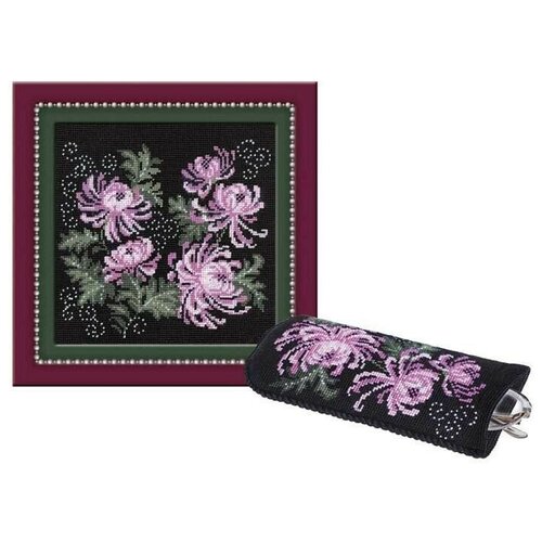 фото Набор для вышивания риолис "панно/очечник с хризантемами",18x18см