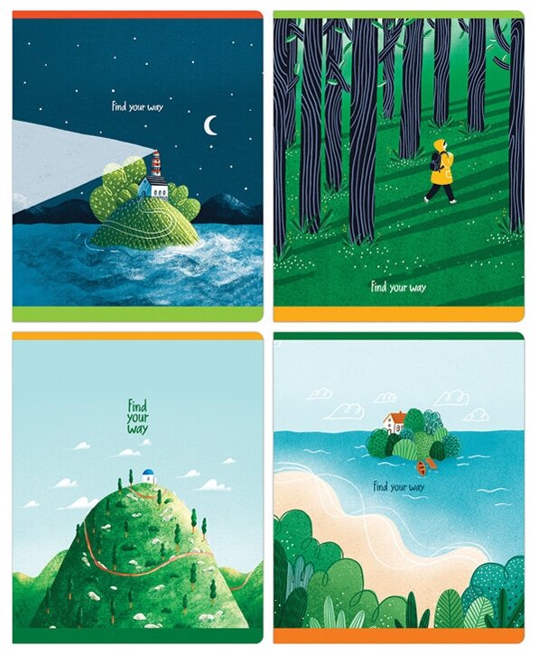 фото Greenwich Line Упаковка тетрадей Find your way N5c48-33366, 4 дизайна, 5 шт, клетка, 5 шт.