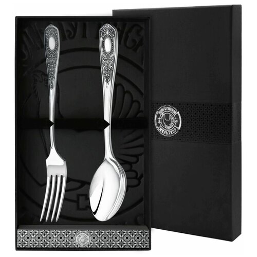 фото Набор столовый кольчугинский мельхиор "№1", ложка + вилка посеребренный с чернью кольчугинский мельхиор,кольчугинский мельхиор