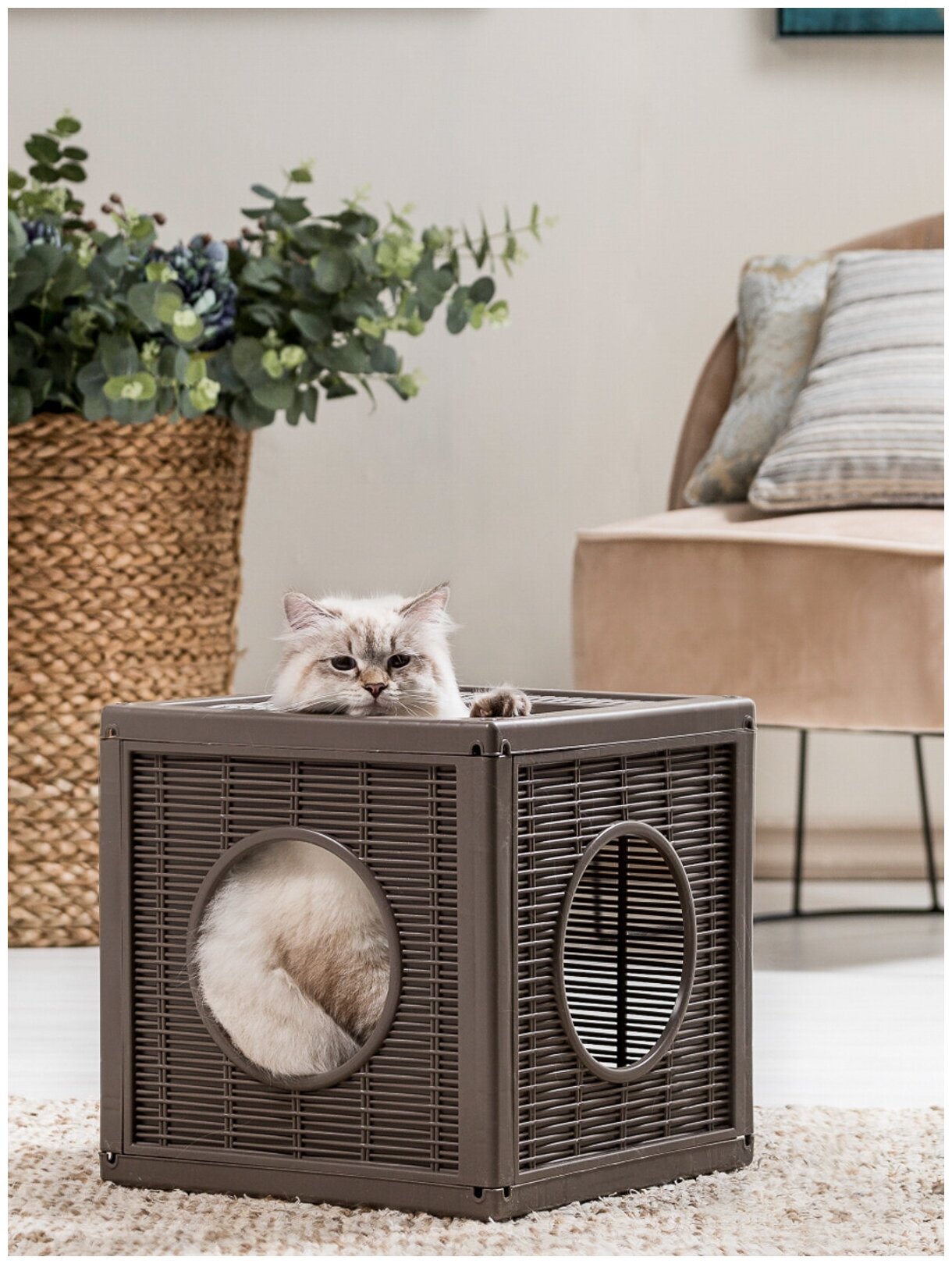 Домик BAMA PET QUBLO для кошек, бежевый 35x35x35h см - фотография № 10