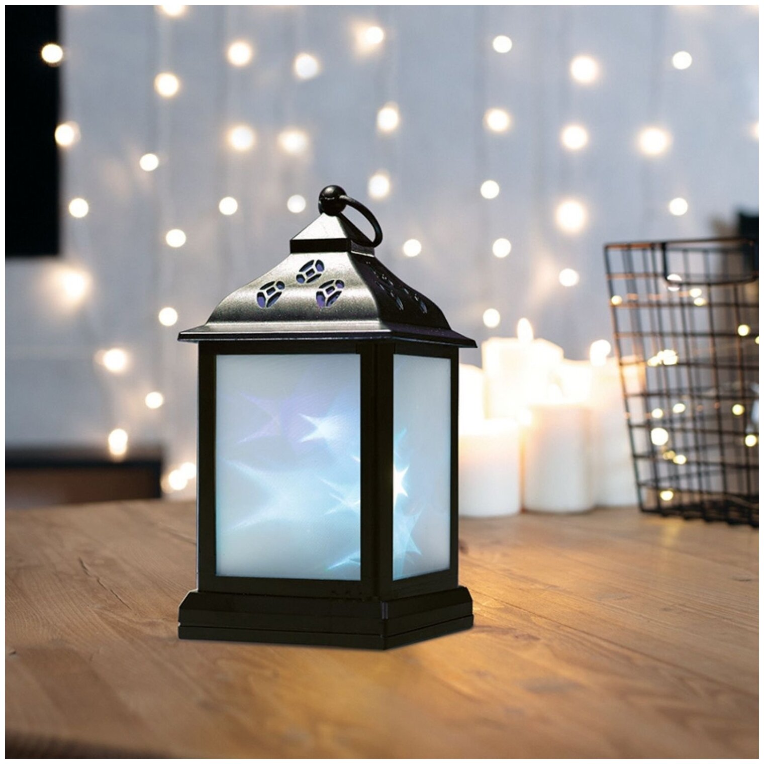 Декоративный фонарь 11х11х22,5 см, черный корпус, цвет свечения RGB с эффектом мерцания NEON-NIGHT - фотография № 8
