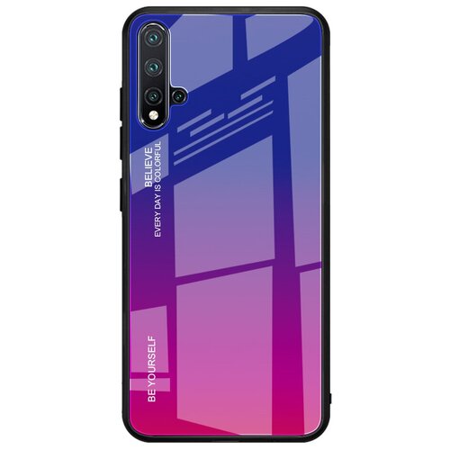 Чехол-бампер тонкий силиконовый для Samsung Galaxy A20 SM-A205F (2019) с закаленным стеклом на заднюю крышку телефона «тематика Градиент» фиолетовый