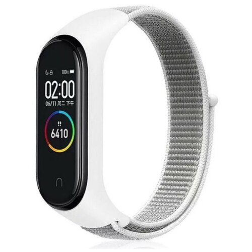 Нейлоновый ремешок для фитнес-браслета ми бэнд, Xiaomi Mi Band 3 / Mi Band 4 / Mi Band 5 / Mi Band 6, белый-серый