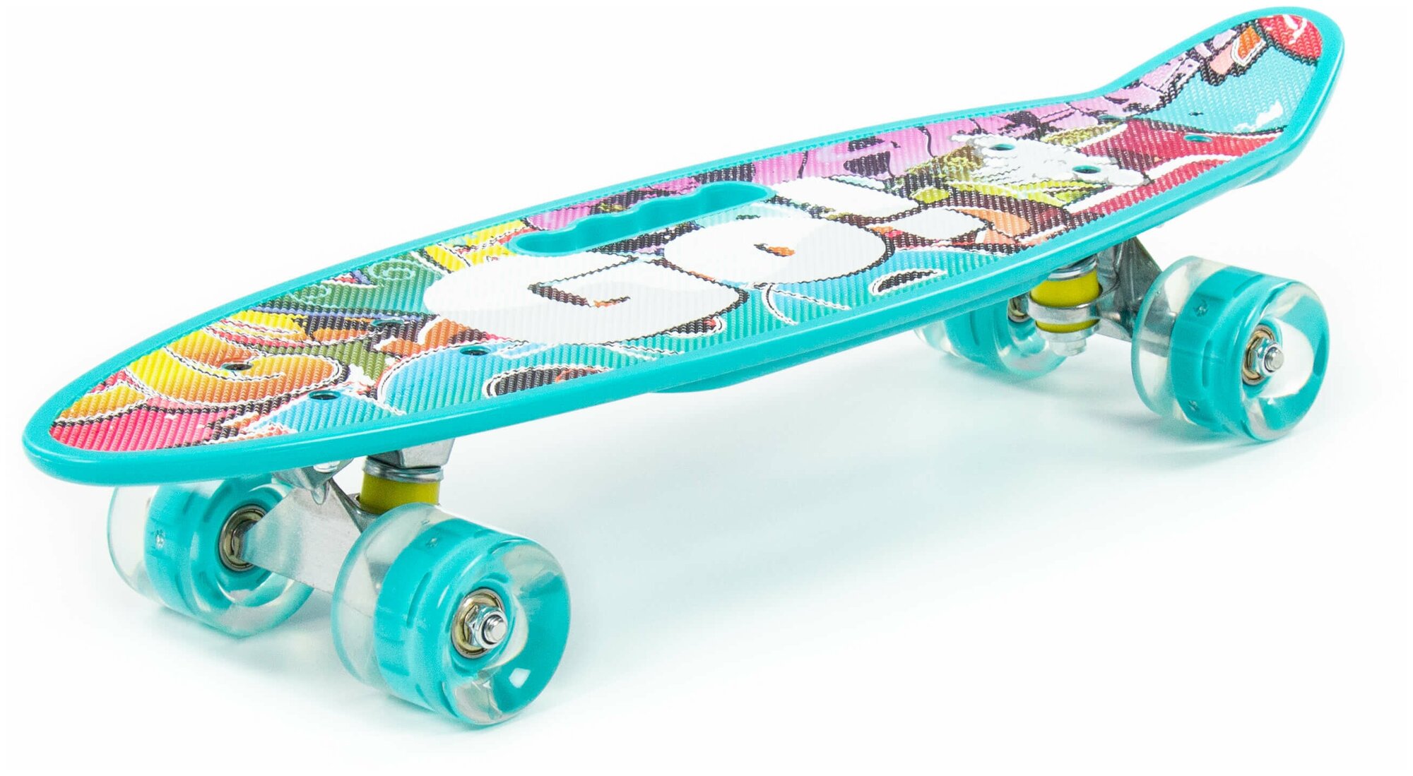Скейт, скейтборд, роликовая доска детская, с ручкой, с наклейкой, светящиеся колеса, размер - 59 х 16 х 11 см.