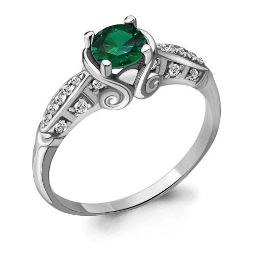 фото Серебряное кольцо aquamarine а63982г с фианитом и гидротермальным изумрудом diamant-online